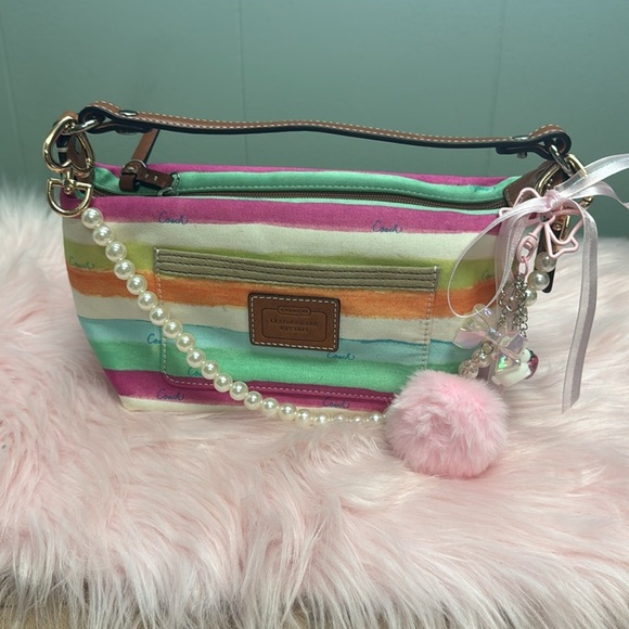 Vintage Y2k Vibrant Striped mini bag with Pearl Accent - Picture 4 of 9